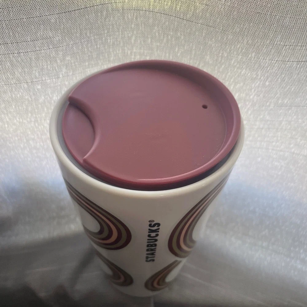 Starbucks 2024 Fall White Gold Maroon Ribbon‎ Ceramic 12 oz Tumbler New
